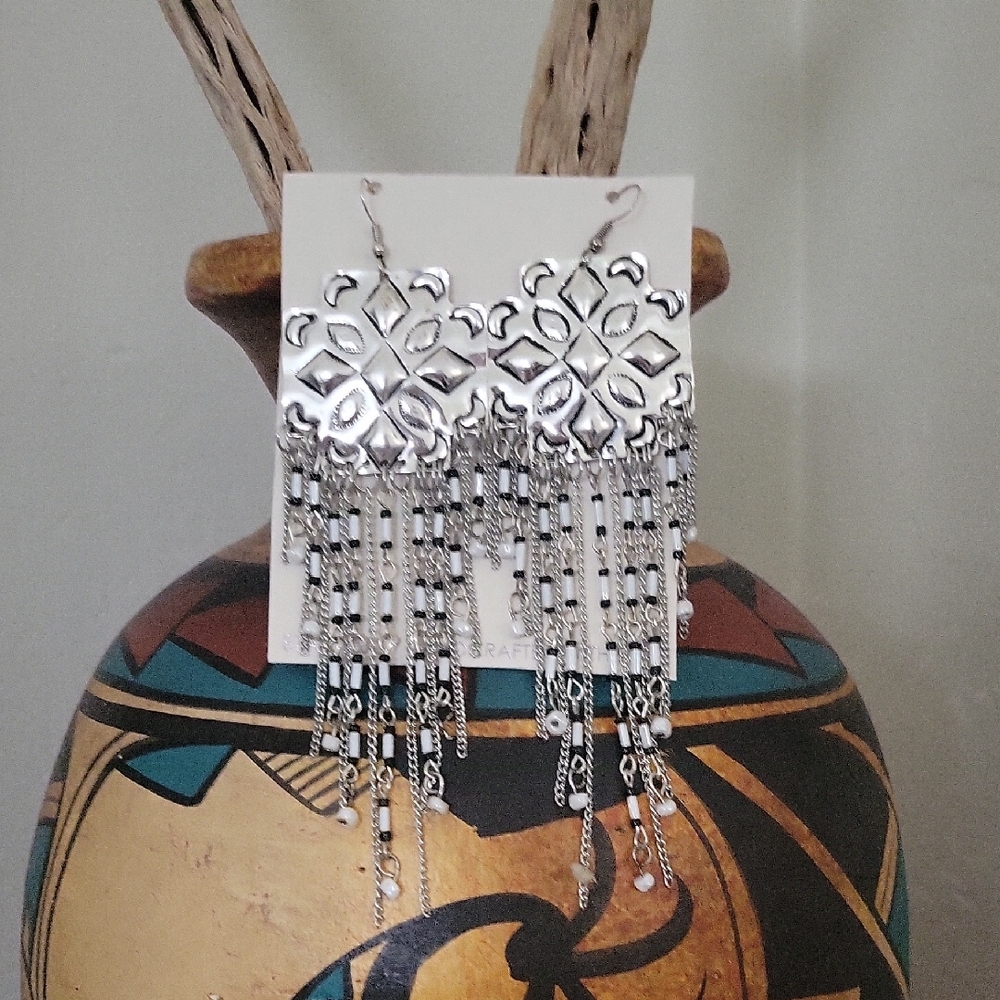 Southwestern Styled Silver Chandelier Earrings, Handmade